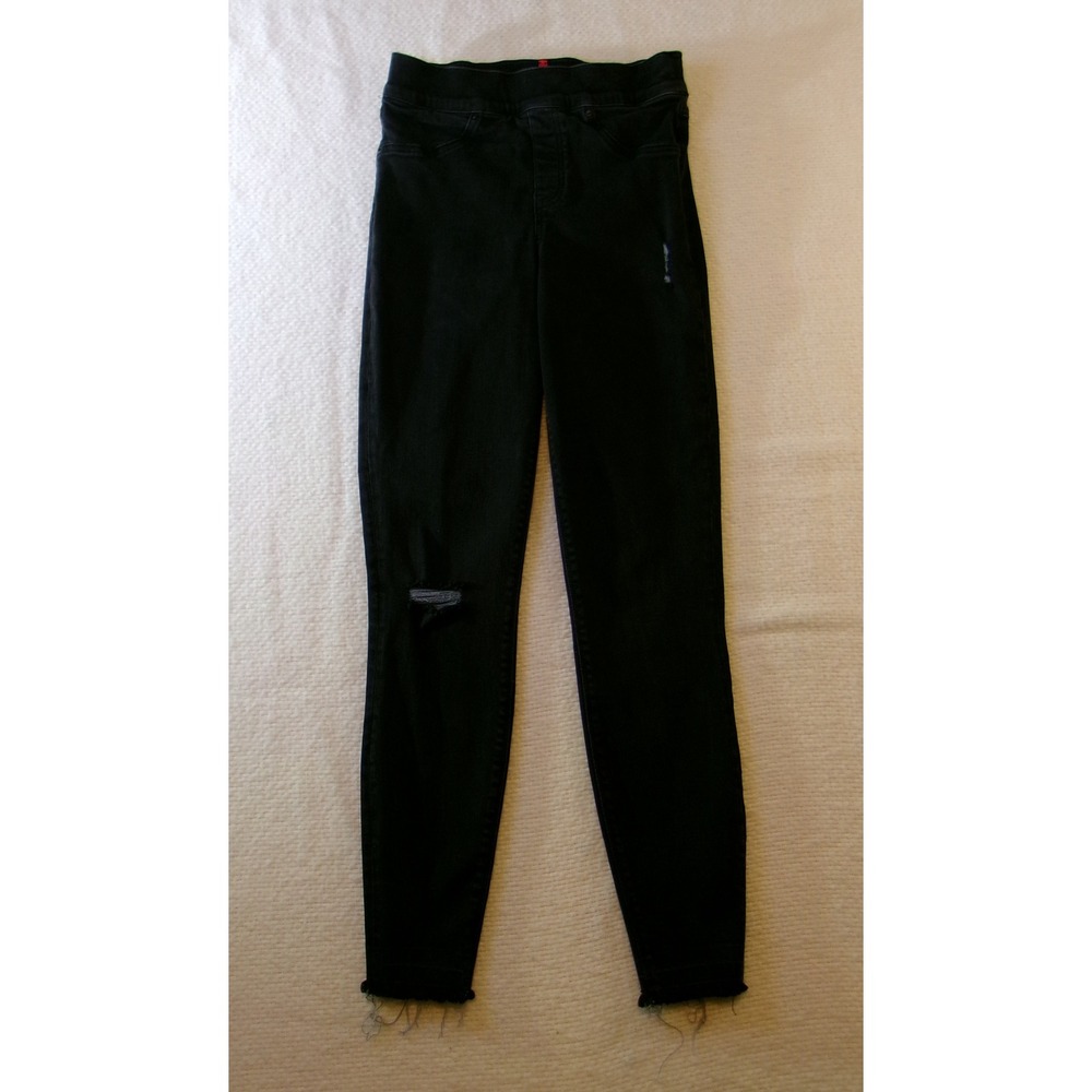 Spanx Black Distressed Ankle Skinny Jeans High Rise‎ Pull On 20213R Womens Small